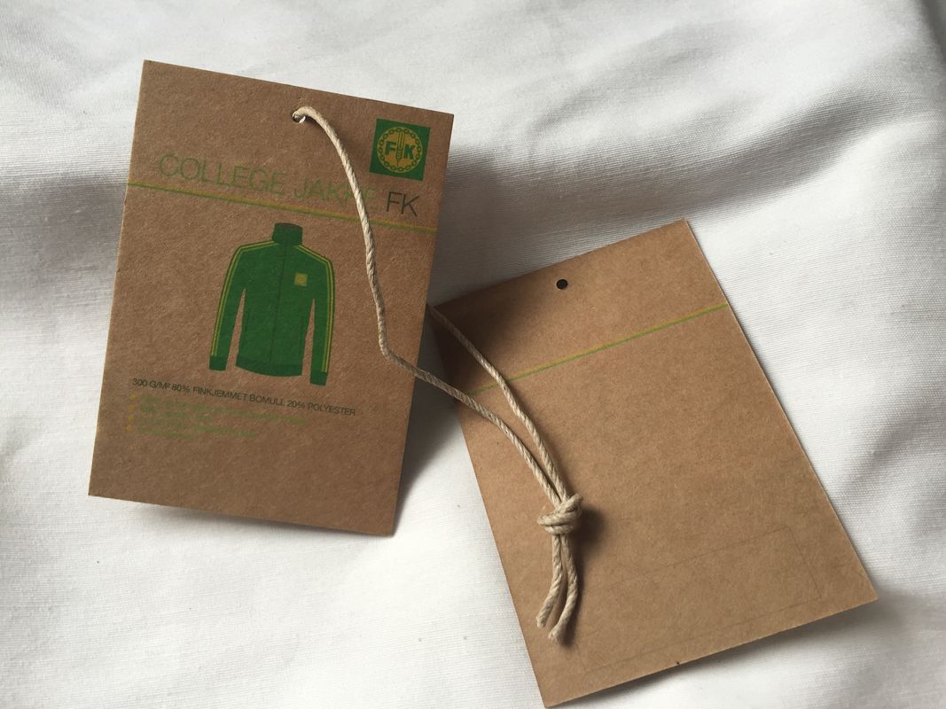 3 Colors Brown Kraft Paper Hang Tag , 3mm Cotton / Linen Cord Custom Garment Hang Tags