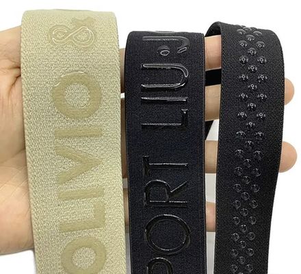 Logo 3D tùy chỉnh dây đai đàn hồi Glossy Matte Silicone Polyester Webbing cho phụ kiện may mặc