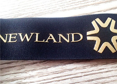 30MM Đen Jacquard Đàn hồi Băng lụa - Màn hình được in với Logo Silicone Vàng bóng