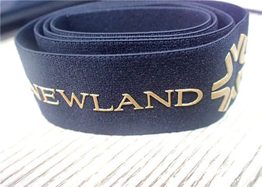30MM Đen Jacquard Đàn hồi Băng lụa - Màn hình được in với Logo Silicone Vàng bóng