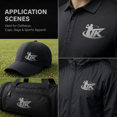 Nhãn chuyển nhiệt kim loại tùy chỉnh Logo golf chuyển nhiệt cho quần áo thể thao, quần áo đường phố, áo polo, áo khoác OEM ODM thân thiện với môi trường sản xuất theo yêu cầu