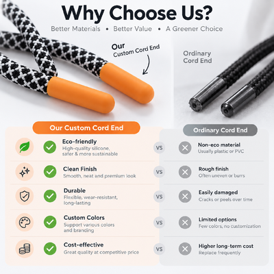 Custom Silicone Cord Ends with Eco-friendly Polyester Cord for Durable Drawstring Accessories