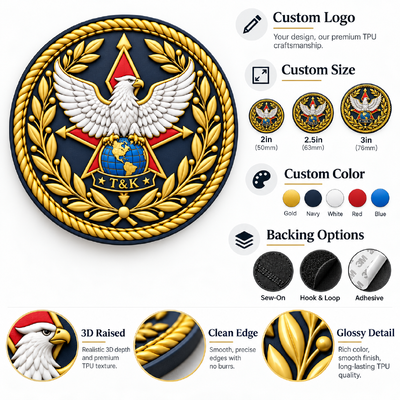 Custom Eagle Embroidered Badges with Detailed Gold Stitching for Clothing