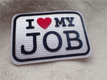 Quần áo tùy chỉnh thanh lịch Các bản vá Slogan Logo I LOVE MY JOB Plush Chromatically Flocking