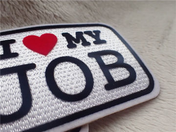 Quần áo tùy chỉnh thanh lịch Các bản vá Slogan Logo I LOVE MY JOB Plush Chromatically Flocking