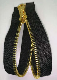 Open End Brass Metal răng Zipper với màu vàng sáng bóng cho dệt may gia đình