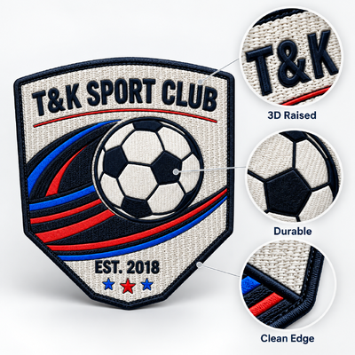 Các miếng dán bóng đá vải 3D tùy chỉnh với logo được nâng lên cho câu lạc bộ và quần áo đội
