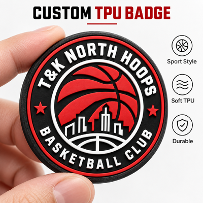 Nhãn thêu tùy chỉnh TPU mềm với logo bóng rổ 3D và đế ép nhiệt cho nhãn thêu quần áo
